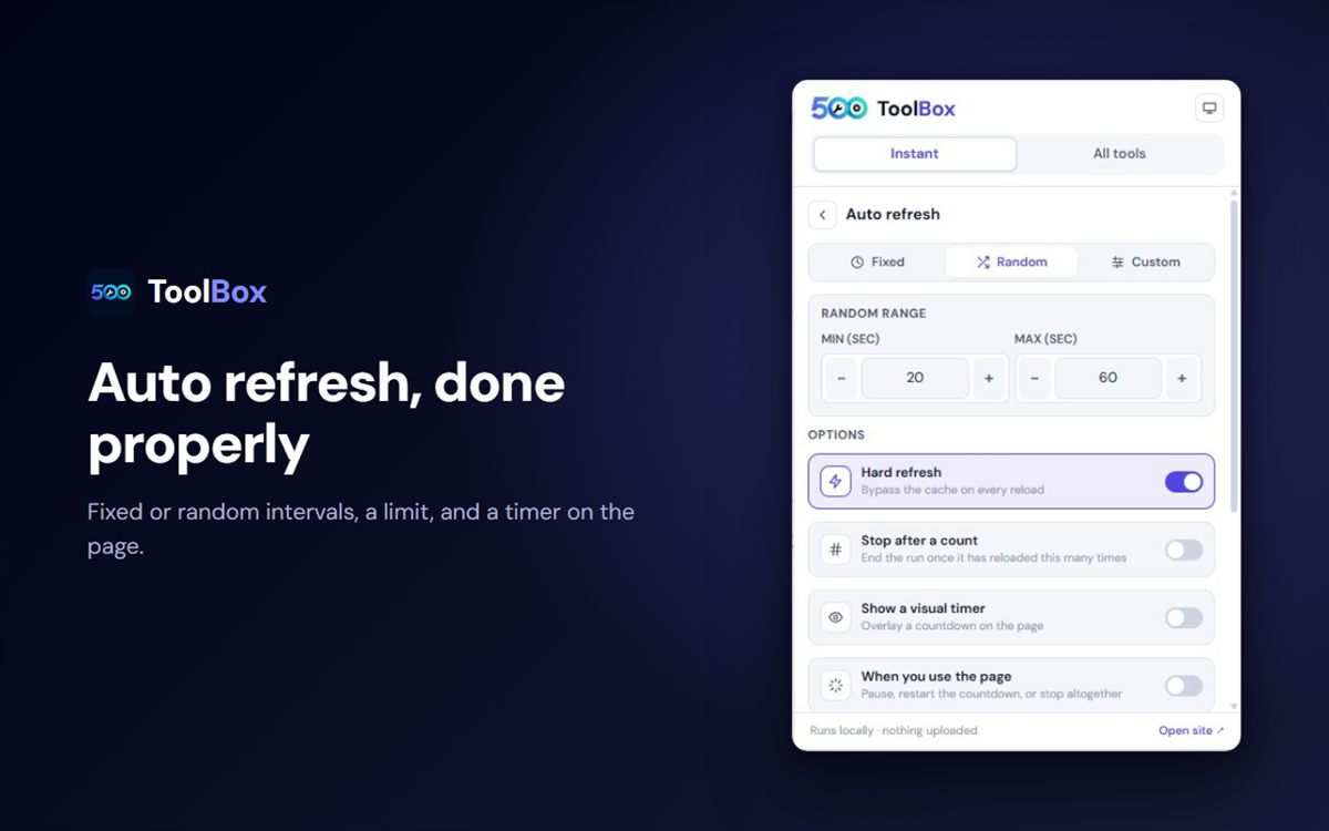 Auto refresh, done properly - Fixed or random intervals, a limit, and a timer on the page.